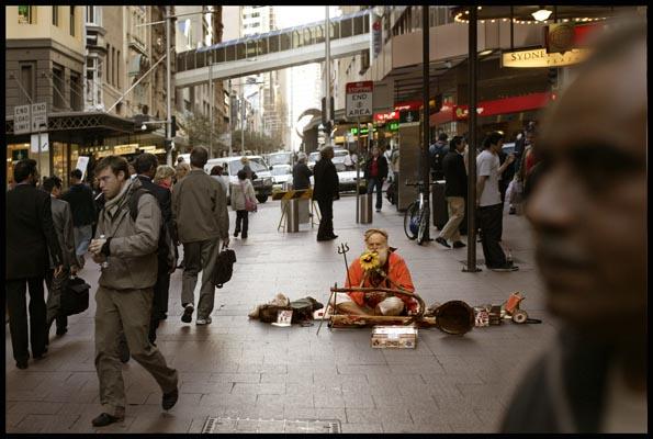 Indian Sadhu Busker in the city on Pitt Street
